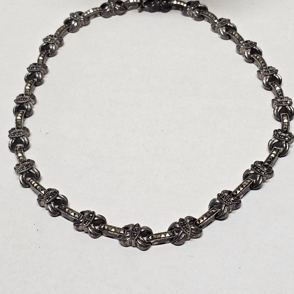 Stunning Sterling Marcasite JUDITH JACK 925 Necklace Choker Signed Chain Linked